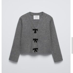 Zara Charcoal Sweater with Black Ribbon Details